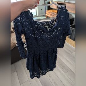 Miusol Navy Lace Off Shoulder Dress
